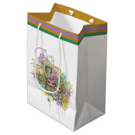Sacola Para Presentes Média Colagem Splatter Mardi Gras