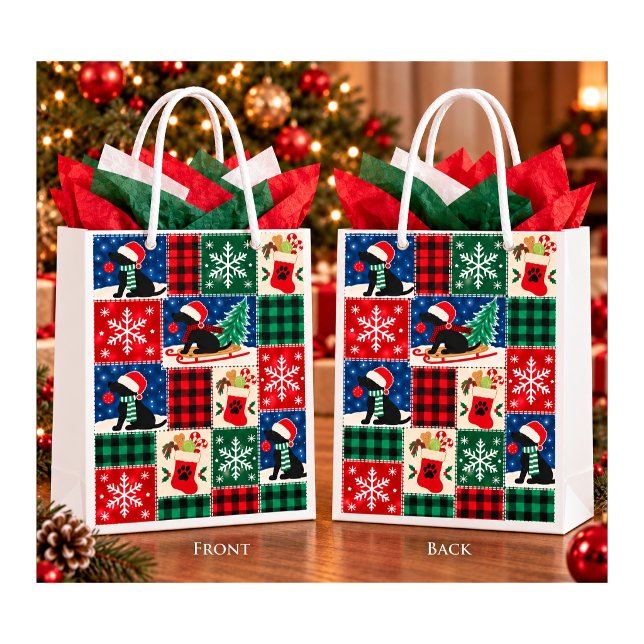 Sacola Para Presentes Média Colcha de Natal Patchwork Labrador (Criador carregado)