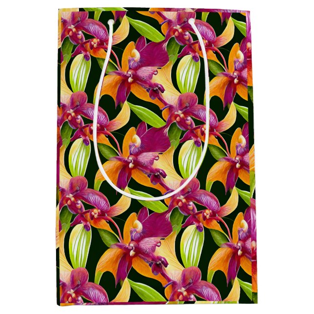 Sacola Para Presentes Média Coleção Aloha Lush Vibrante Botânico Floral (Frente)