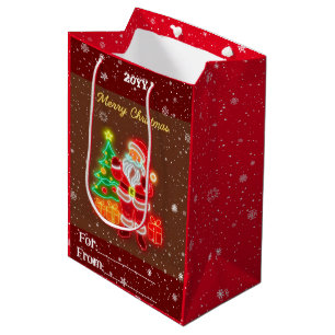 Sacola Para Presentes Média Coleção de Feriados Neon Modernos de Natal