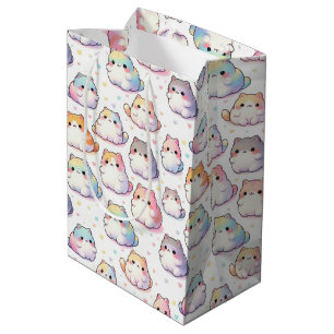 Sacola Para Presentes Média Coleção De Gatos De Cartoon Chubby Com Corações