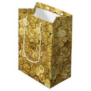 Sacola Para Presentes Média Coleção de Moedas Douradas Antiga