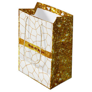 Sacola Para Presentes Média Coleção de Vidros Dourados Brancos Elegante Modern