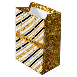 Sacola Para Presentes Média Coleção Popular Dourada Glitter Black Boho