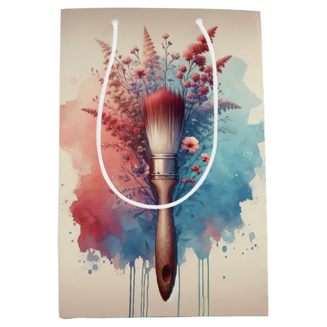 Sacola Para Presentes Média Coletor De Buquê De Pincel Em Aquarela (Frente)