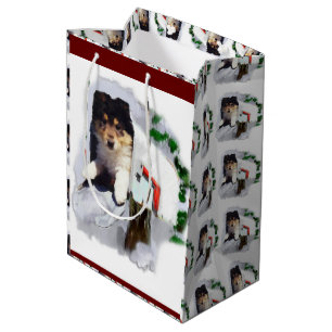 Sacola Para Presentes Média Collie Puppy Caixa de Correio de Natal