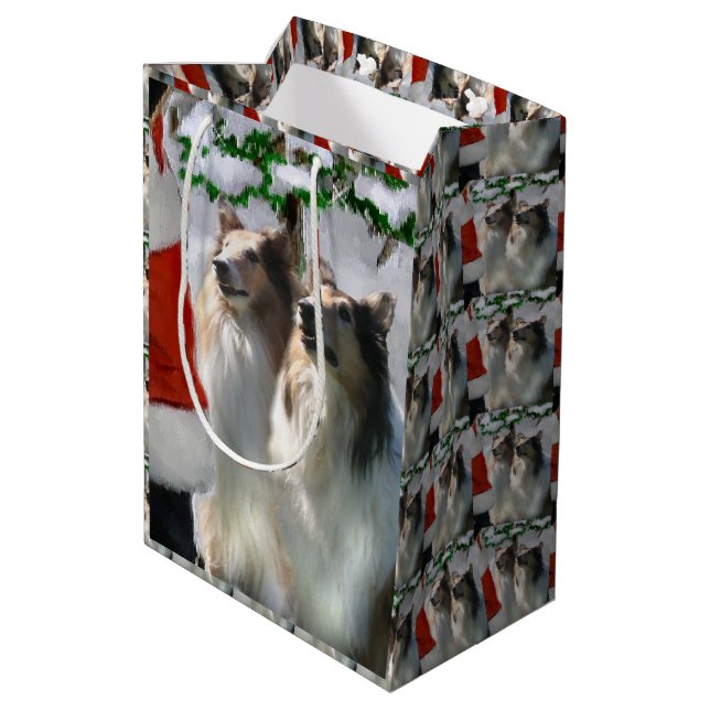Sacola Para Presentes Média Collies e Natal (Verso inclinado)