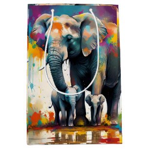 Sacola Para Presentes Média Coloração Da Mamãe E Dos Elefantes Para Bebês,