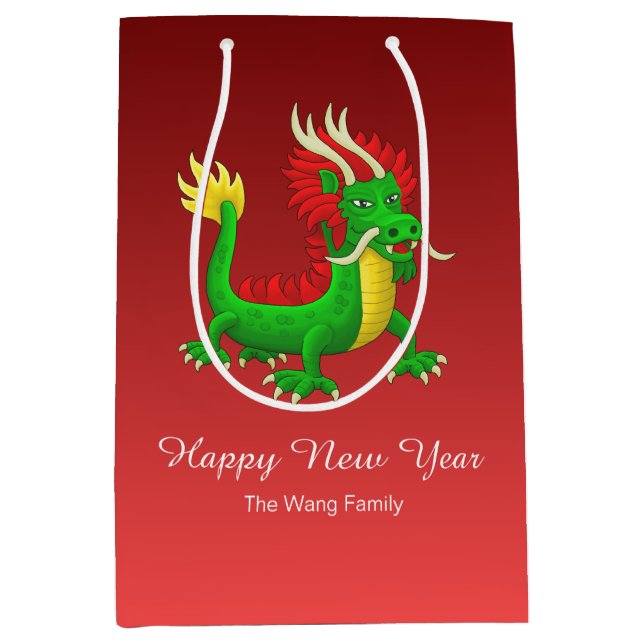 Sacola Para Presentes Média Colorful Chinese Dragon (Frente)