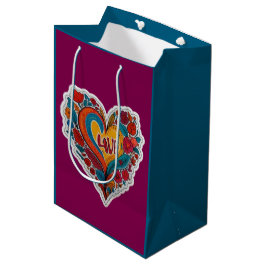 Sacola Para Presentes Média Colorful Floral Heart Love | Romantic Design