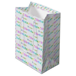 Sacola Para Presentes Média Colorful Happy Birthday Pattern