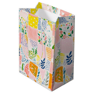 Sacola Para Presentes Média Colorful Pastel Patchwork Preppy
