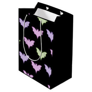 Sacola Para Presentes Média Colorida Noel Rosa Púrpura Bats Verdes no Dia das