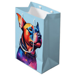 Sacola Para Presentes Média Colorida Staffy Bull Terrier Cyberpunk Design,