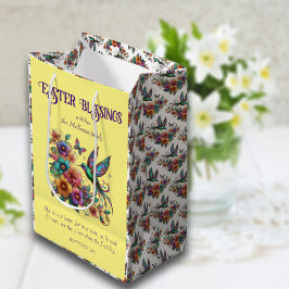 Sacola Para Presentes Média Colorido Flores de Beija-flor Amarelo Cristão