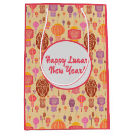 Sacola Para Presentes Média Colorido Lanternas Chinesas no Ano Novo