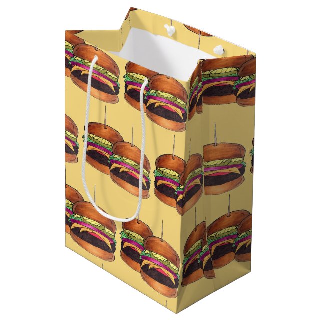 Sacola Para Presentes Média Comida de Bares de Hambúrguer Cheeseburger Hamburg (Frente inclinada)
