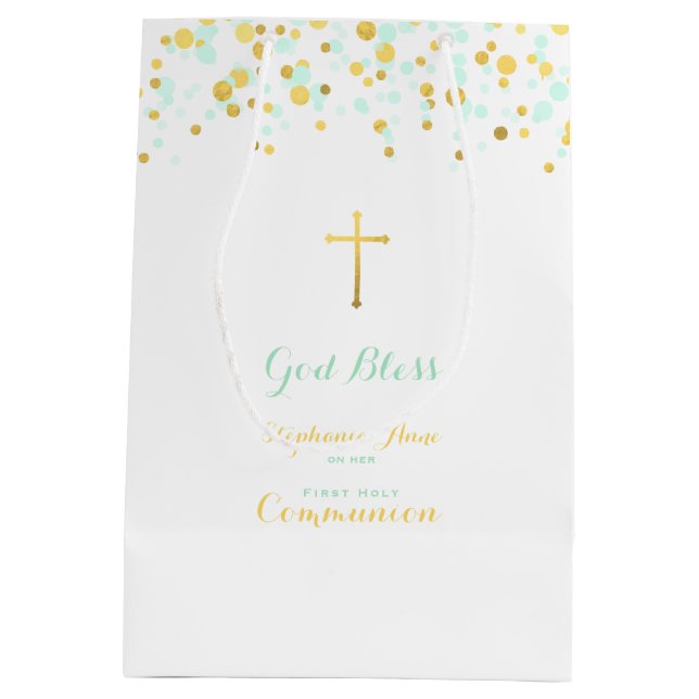 Sacola Para Presentes Média Communion Mint e Dourado Confetti (Verso)