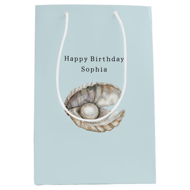 Sacola Para Presentes Média Concha de Pérolas Aniversário  (Frente)
