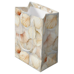 Sacola Para Presentes Média Conchas Marinhas Creme Areia Marfim Casamento Prai