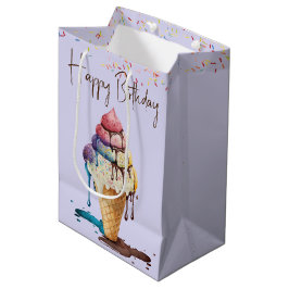 Sacola Para Presentes Média Cone de Sorvete de Aniversário