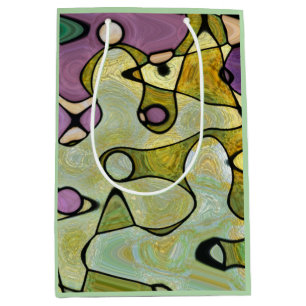 Sacola Para Presentes Média Conexões em design abstrato verde roxo