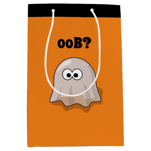 Sacola Para Presentes Média Confused Ghost Says "Oob?" Funny Halloween Cartoon (Frente)