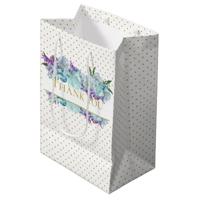 Sacola Para Presentes Média Conjunto de Festa de Noivado Bouquet Azul Teal Rús (Frente inclinada)