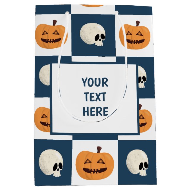 Sacola Para Presentes Média Controlo de Skulls e de Pumpkins (Frente)