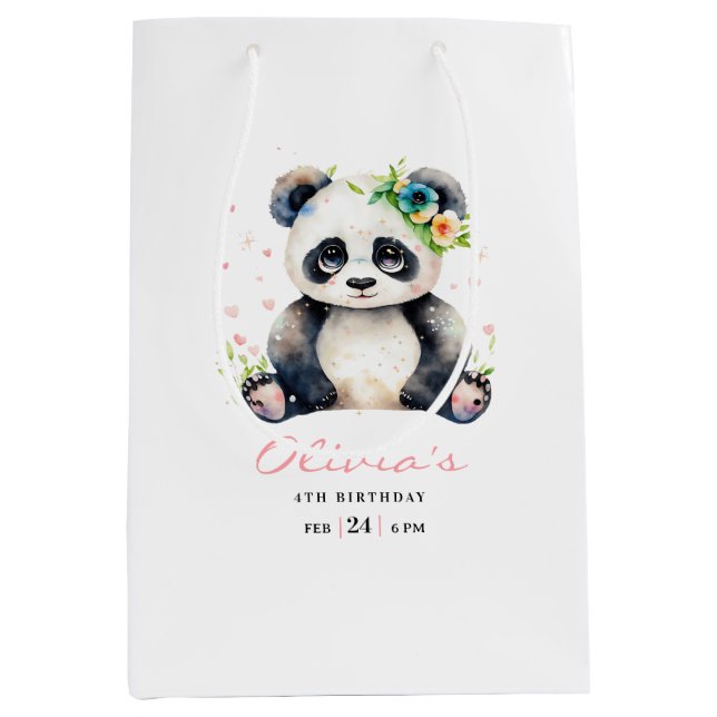 Sacola Para Presentes Média Convite de Aniversário Panda, Convite de Aniversár (Frente)
