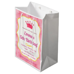 Sacola Para Presentes Média Convite de Aniversário para Coroa Rosa zazzlemad