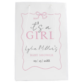 Sacola Para Presentes Média Convite para Chás de fraldas cor-de-rosa, Chá de f