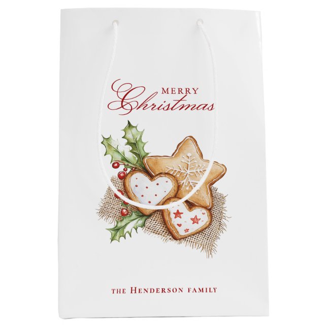 Sacola Para Presentes Média Cookies de Natal e Nome Personalizado de Pine Whit (Frente)