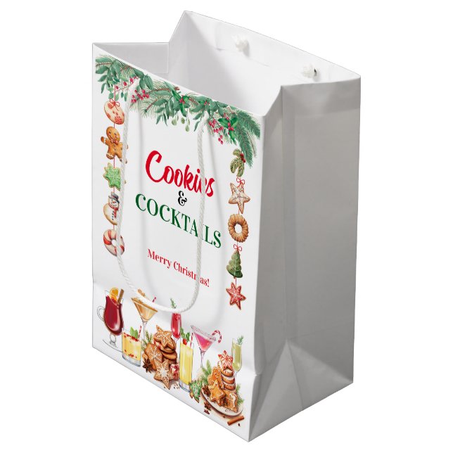 Sacola Para Presentes Média Cookies e cocktails de Natal (Frente inclinada)