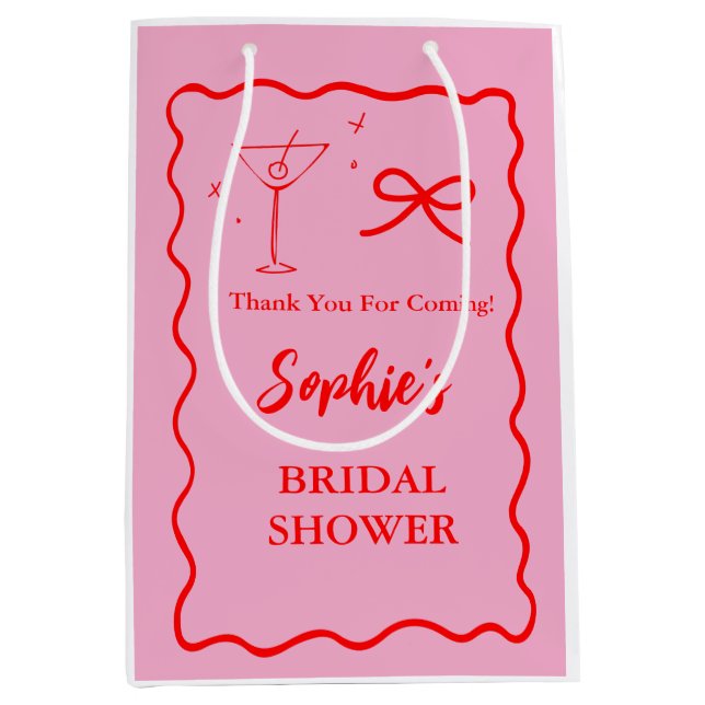 Sacola Para Presentes Média Copo de Martini Ondulado Retrô Rosa e Vermelho (Frente)