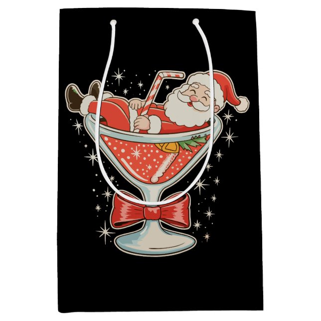 Sacola Para Presentes Média Copo de Martini Santa Bagunça de Natal Xmas (Frente)
