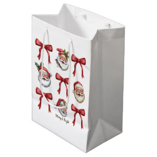 Sacola Para Presentes Média Coquete Retro Natal Laço Vintage Papai Noel Fofo