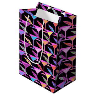 Sacola Para Presentes Média Coquetéis coloridos no padrão preto