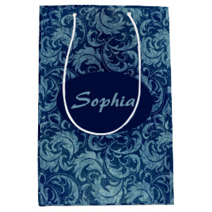 Sacola Para Presentes Média Cor damasco Elegante Blue Vintage