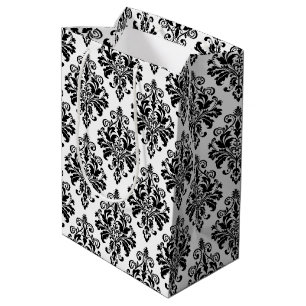 Sacola Para Presentes Média Cor damasco preto e branco elegante