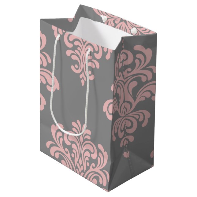Sacola Para Presentes Média Cor damasco rosa e Cinza (Frente inclinada)