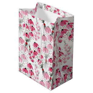 Sacola Para Presentes Média Cor-de-água rosa-branca Pintada à mão