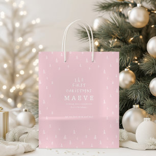 Sacola Para Presentes Média cor-de-rosa-rosa-rosa moderno primeiro Natal
