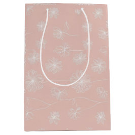 Sacola Para Presentes Média Cor-de-rosa-salmão com uma delicada colagem Floral