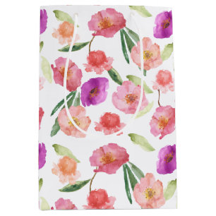 Sacola Para Presentes Média Cor Floral Púrpura Rosa Girassol