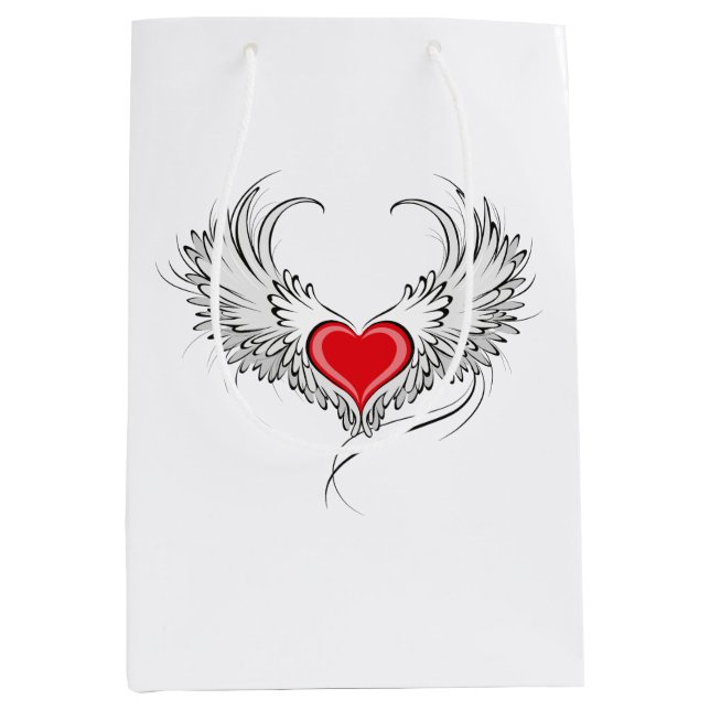 Sacola Para Presentes Média Coração Anjo Vermelho com asas (Frente)