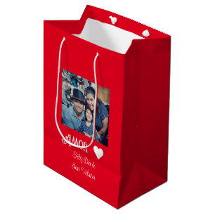 Sacola Para Presentes Média Coração Branco Espanhol de Feliz dia de os namorad