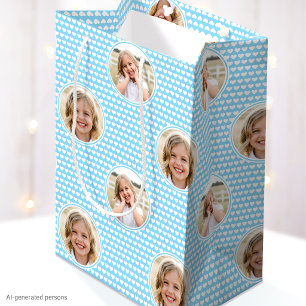 Sacola Para Presentes Média Coração de Amor Bonito 2 Foto Padrão Azul Fofo