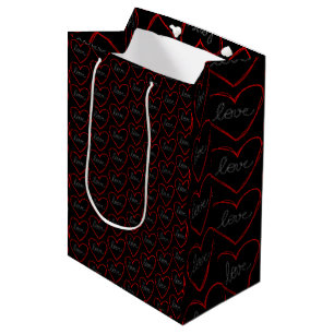 Sacola Para Presentes Média Coração de amor bonito em preto