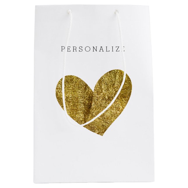 Sacola Para Presentes Média Coração Dourado (Frente)
